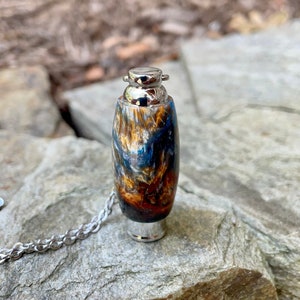Cremation Jewelry | &quot;Starry Night&quot; Alumilite & Stainless Steel Waterproof Urn Pendant | Necklace For Ashes | Pill Holder