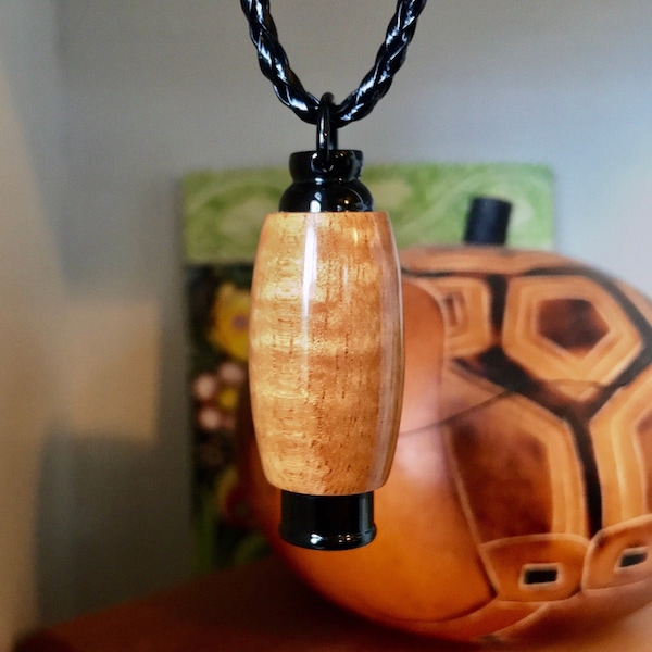 Hawaiian Koa & Black Stainless Steel Core Cremation Jewelry | Cremation Pendant | Urn Necklace | Wooden Necklace for Ashes | Stash Pendant