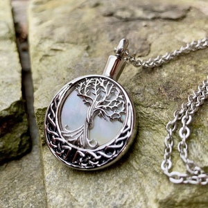 Celtic Tree of Life Cremation Necklace: Stainless Steel Urn Jewelry