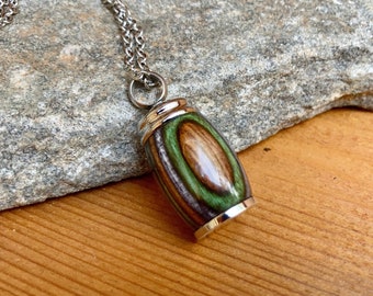 Mountain Camo Wood Cremation Jewelry | Stainless Steel Keepsake Urn Necklace