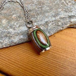 Mountain Camo Wood Cremation Jewelry: Stainless Steel Keepsake Urn Necklace