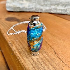 Cremation Jewelry | Molten Seas Alumilite & Stainless Steel Waterproof Urn Pendant | Necklace For Ashes | Cremation Pendant