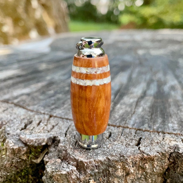 Cremation Urn Pendant Jewelry | Hawaiian Koa Wood and Stainless Steel With Two Mother-Of-Pearl Inlays | Unique Memorial Gift