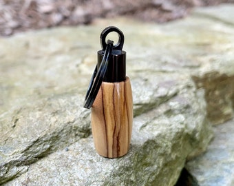 Bethlehem Olive Wood &  Black Stainless Steel Cremation Keychain | Cremation Pendant | Ashes Necklace | Urn Necklace | Memorial Urn