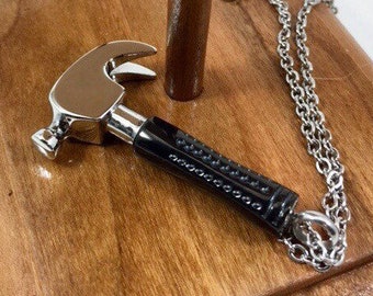 Cremation Jewelry | Solid Stainless Steel Hammer With Black Enamel Handle Cremation Pendant | Ashes Necklace | Urn Necklace For Ashes  8239