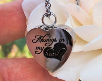 Silver Heart "Always In My Heart" Stainless Steel Cremation Pendant | Necklace for Ashes | Cremation Jewelry | Urn Necklace  8500