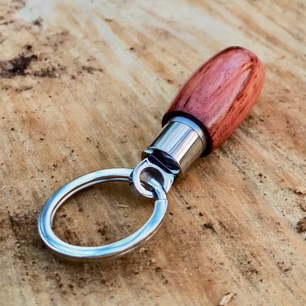 Rose Wood & Stainless Steel Cremation Pendant Keychain | Cremation Jewelry | Ashes Necklace | Stash Pendant | Wood Turned Urn | Urn Necklace