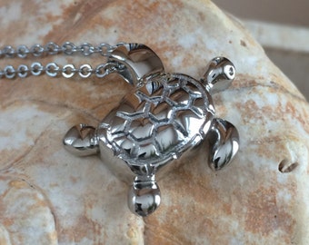 Stainless Steel Sea Turtle Cremation Urn Necklace - Ashes Pendant