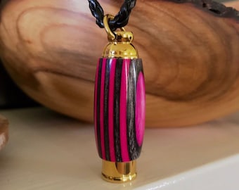 Pink Camo Laminate Wood With Gold Stainless Steel Core | Cremation Pendant | Ashes Necklace | Urn Necklace | Stash Necklace | Cremation Urn