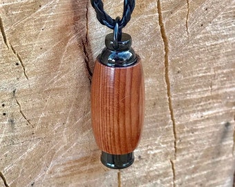 Reclaimed Redwood & Black Stainless Steel Custom Hand Turned Cremation Jewelry | Cremation Pendant | Ashes Necklace | Stash Urn Necklace