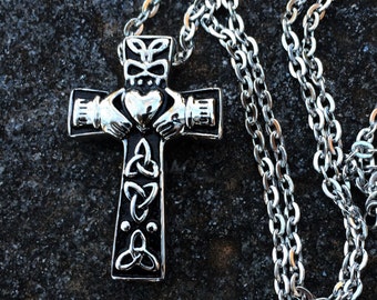 Claddagh Celtic Cross Stainless Steel Cremation Pendant Keepsake Urn