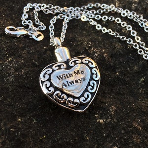 Silver and Black &quot;With Me Always&quot; Stainless Steel Cremation Pendant | Cremation Jewelry | Urn Necklace | Ashes Necklace | Urn Jewelry  8474
