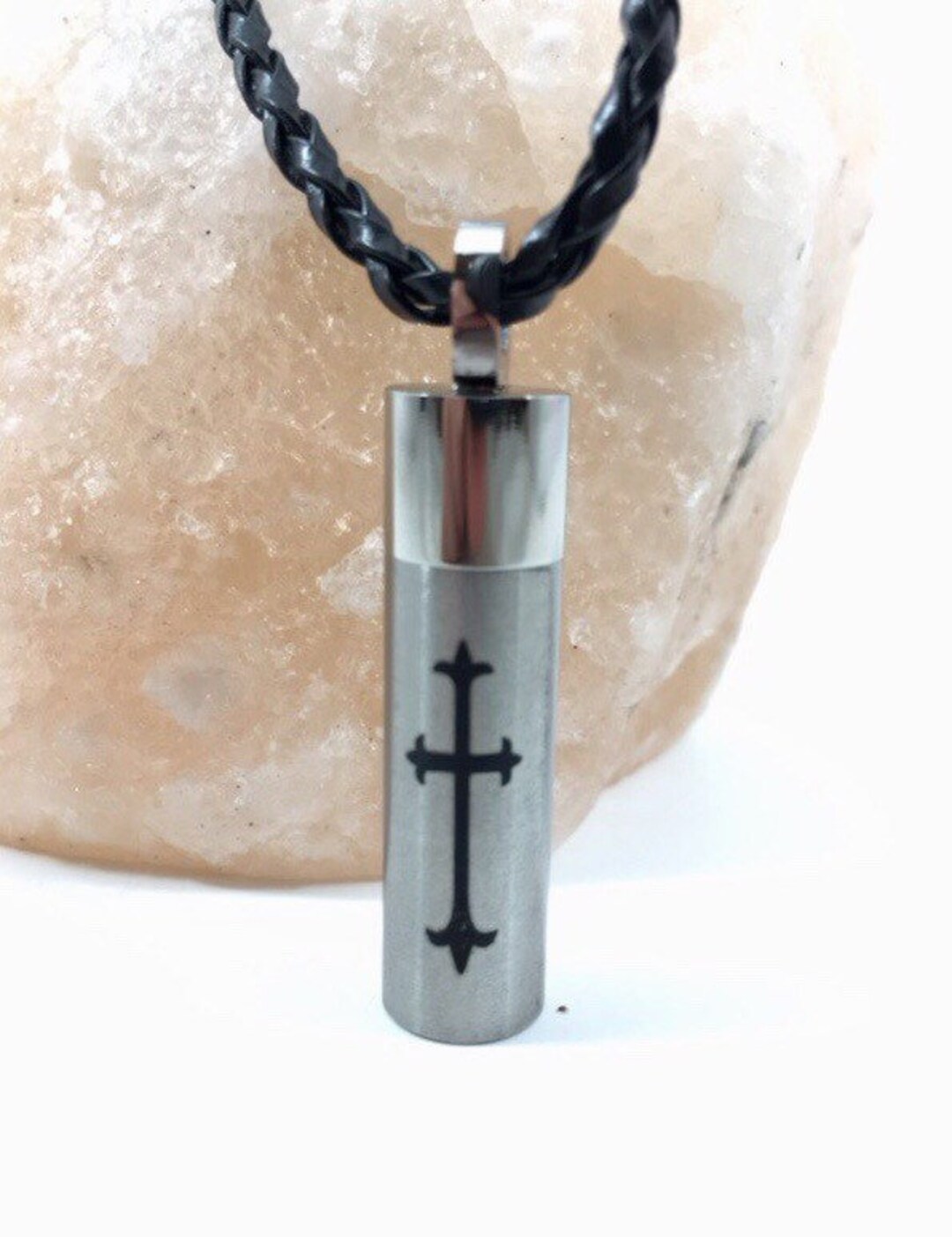 Stainless Steel Cylinder Cremation Necklace: Cross Urn Pendant