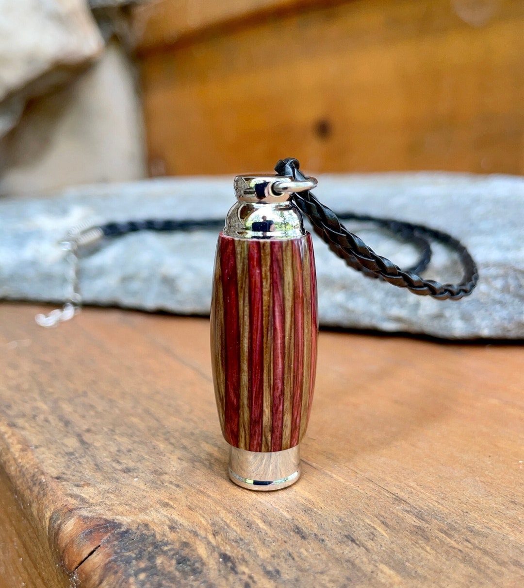 Cremation Jewelry Hand Turned Brown & Wine Colored Laminate Wood and