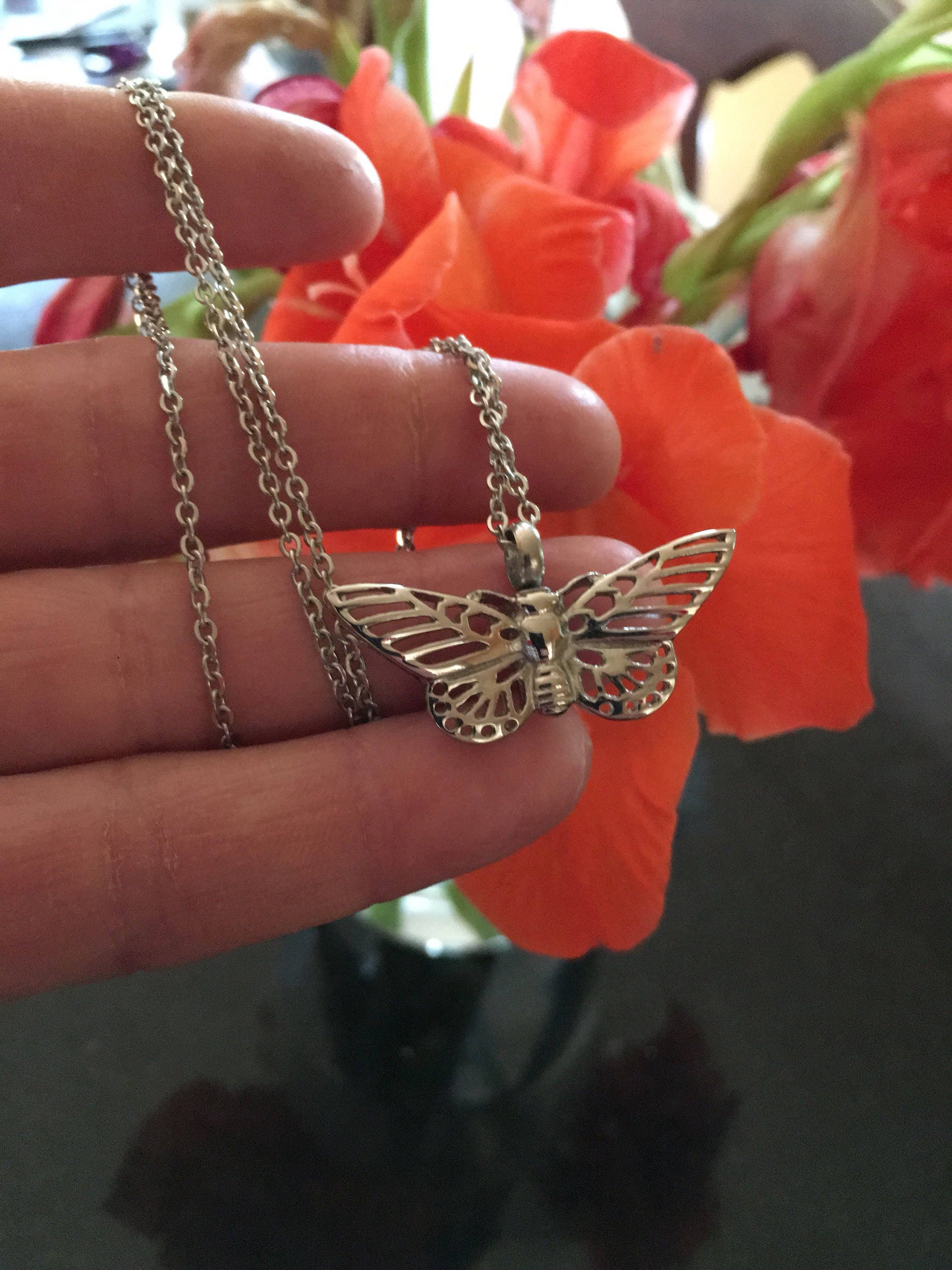Silver Butterfly Cremation Pendant Cremation Jewelry Ashes Etsy