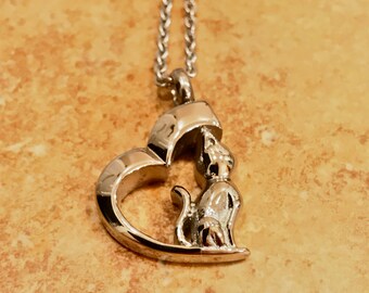 Cat Standing In Open Heart Stainless Steel Cremation Jewelry | Cremation Pendant For Cat | Necklace For Ashes | Pet Urn Memorial