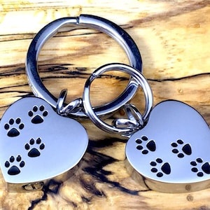 Paw Prints Heart Laser Engraved Stainless Steel Cremation Jewelry | Keepsake Pendant For Dog or Cat | Necklace For Ashes | Pet Memorial