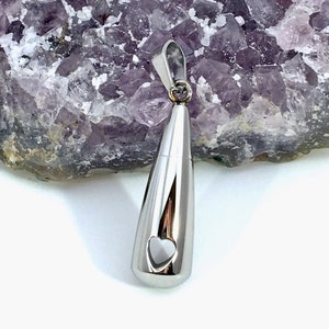 Cremation Jewelry | Stainless Steel Teardrop Cylinder With Heart Cremation Pendant | Ashes Necklace | Urn Jewelry | Necklace For Ashes  8397