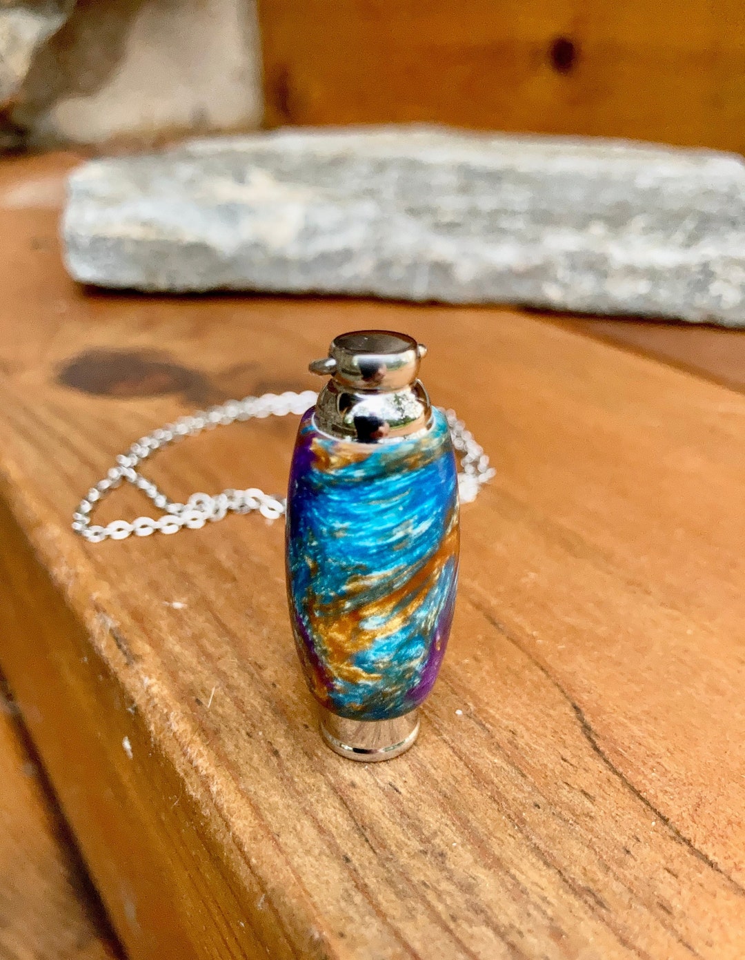 Cremation Jewelry Molten Seas Alumilite & Stainless Steel Waterproof