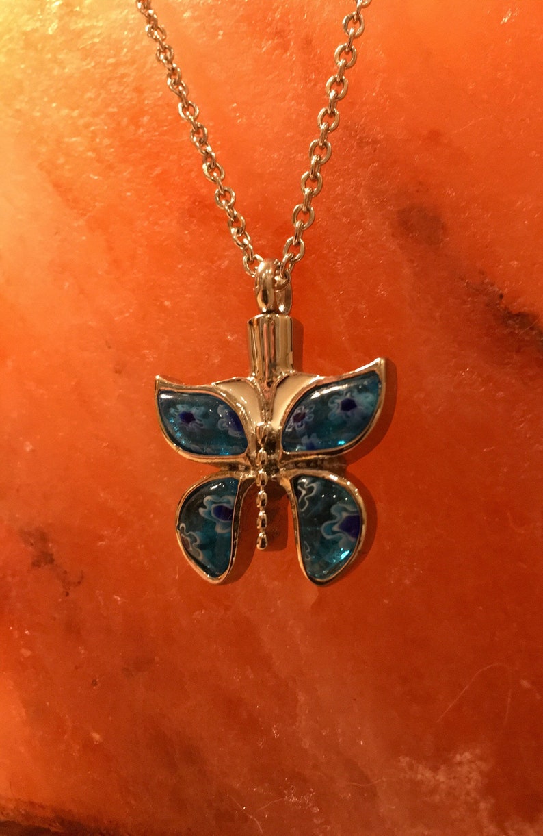 Butterfly Cremation Jewelry Stainless Steel With Blue Etsy