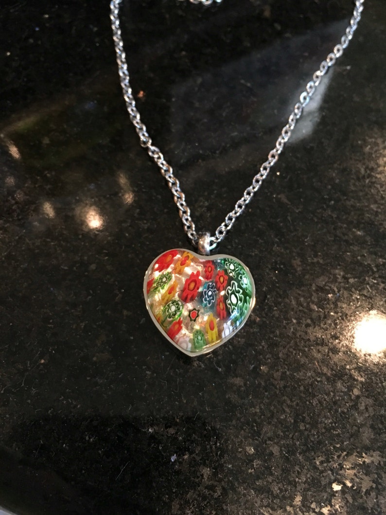Cremation Jewelry Stainless Steel & Millefiori Heart Etsy