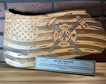 Placa de bombero de madera / Bandera estadounidense / Regalo de jubilación