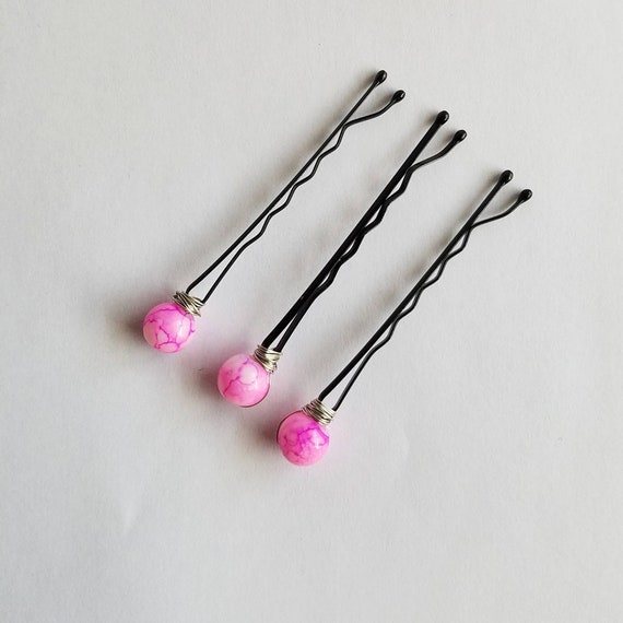 Set Of 3 Light Pink Glass Beaded Hair Pins Handmade Etsy
