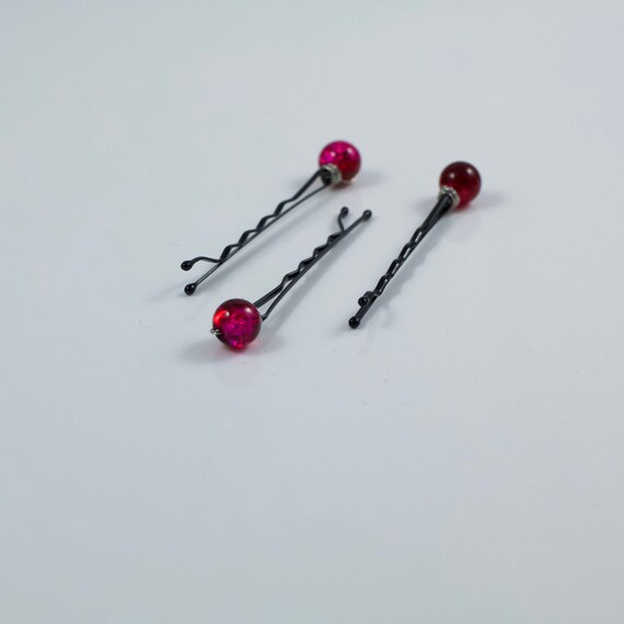 Raspberry Red Beaded Hair Pins Handmade Homemade Gift Hair Etsy