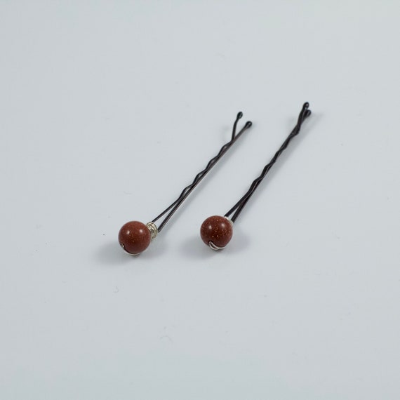 Set Of Brown Goldstone Beaded Hair Pins Handmade Homemade Etsy