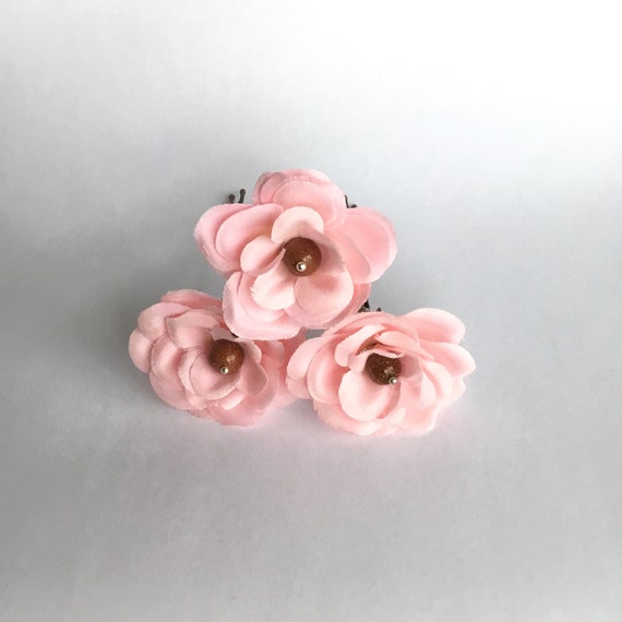 Set Of 3 Pink Flower Beaded Hair Pins Handmade Homemade Etsy