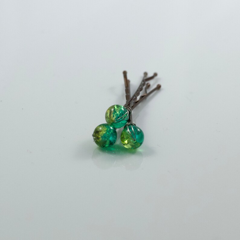 Spring Green Beaded Hair Pins Handmade Homemade Gift Hair Etsy