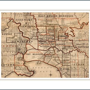 Reproducción de mapa de archivo antiguo de Melbourne n.º 90