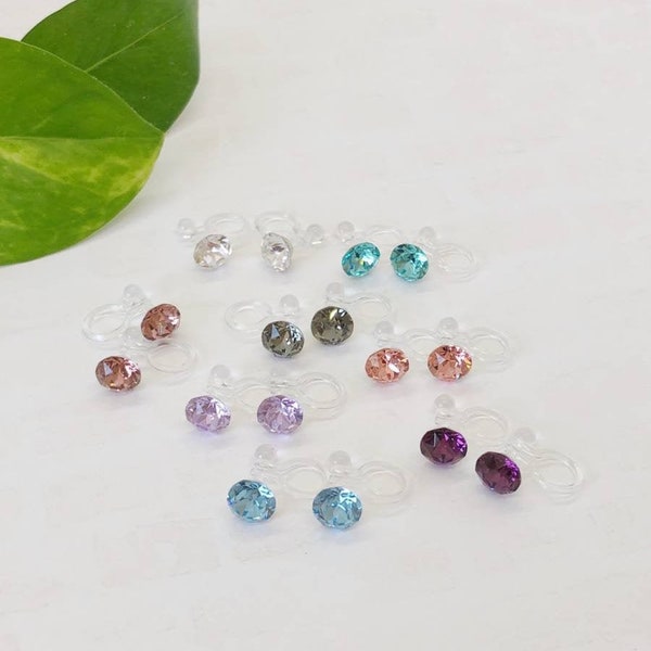 Invisible Clip on SWAROVSKI 6mm stud earrings / Non pierced earrings / Gift / Birthday gift / Wedding / Bridal