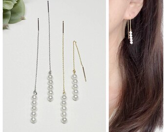 Cotton Pearl (4mm) Threader Earrings / Wedding Jewelry / Bridal / Gift