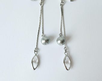 Gray Cotton Pearl (6mm) & Crystal Clear Char Charm Earrings /Invisible clip on/Silicone Ear Wire(allergy free) /Clip on/ Bridal / Wedding /