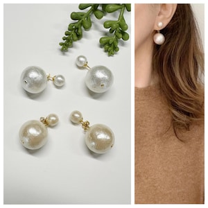 Double side cotton pearl earrings / Wedding jewelry / Bridal / Gift / BIrthday gift