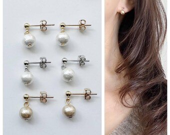 Cotton Pearl (6mm) Drop Earrings / Invisible clip on / Push Backs / Silicone Ear Wire(allergy free) /  Wedding Jewelry / Bridal / Gift