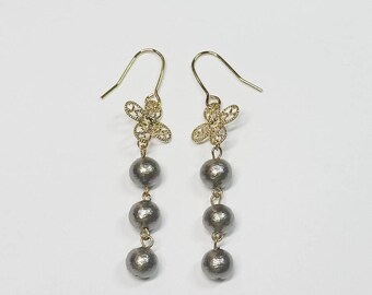 Bronze Color Cotton Pearl (6mm) Dangle Earrings /Invisible Clip On/ Ear Wire/Silicone  Ear Wire(allergy free)/ Clip On Earrings / Bridal /
