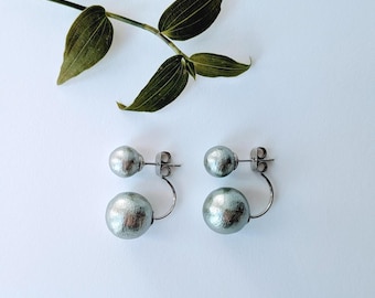 Gray Cotton Pearl (8mm & 12mm) 2 way Earrings / Wedding Jewelry / Bridal / Gift