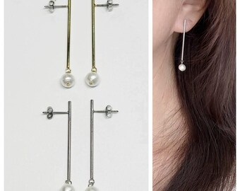 Stick and Cotton Pearl (6mm) Earrings / Wedding Jewelry / Bridal Jewelry/ Cotton Pearl /Gift