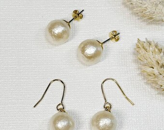 New Cream Color Cotton Pearl Earrings / Invisible Clip on / Ear Wire / Silicone Ear Wire(allergy free) / Clip on / Wedding Jewelry / Bridal