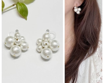 Cotton Pearl Bubble Drop Earrings / Invisible clip on / Ear Wire / Silicone Ear Wire( allergy free) / Clip on / Wedding Jewelry / Bridal