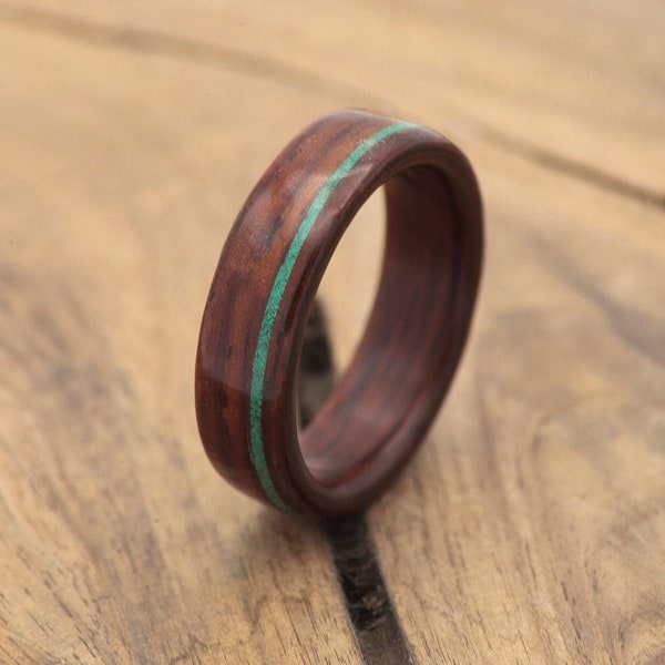Cocobolo bentwood ring with malachite inlay