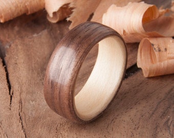 Bentwood Walnut and Maple Wood Ring