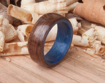 Bentwood Walnut and Blue Dyed Maple Ring