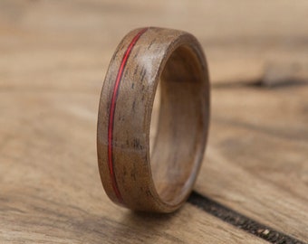 Walnut Bentwood Ring with Red Wire Inlay