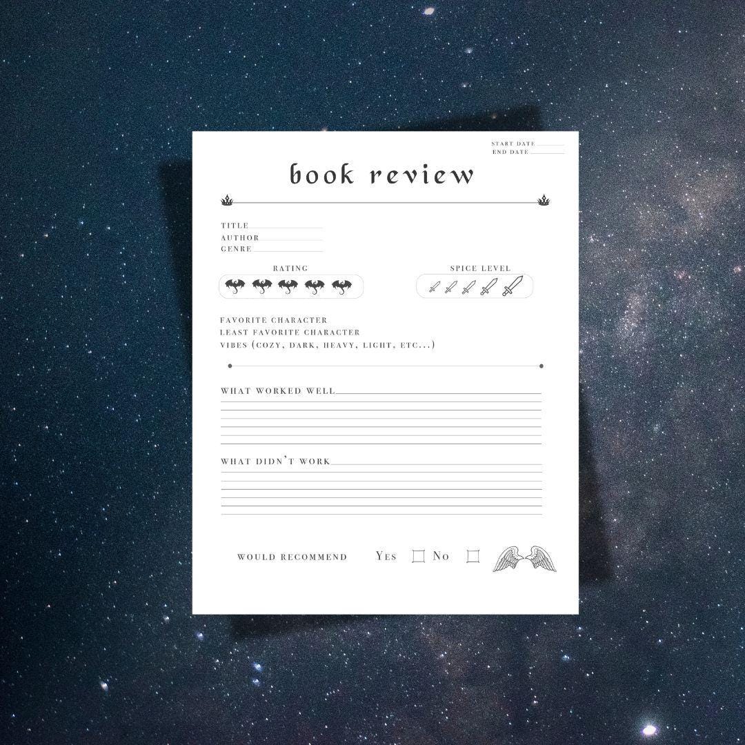 Fantasy/Romantasy Book Review Worksheet – Printable PDF Book Tracker for Readers & Book Clubs | Digital Download