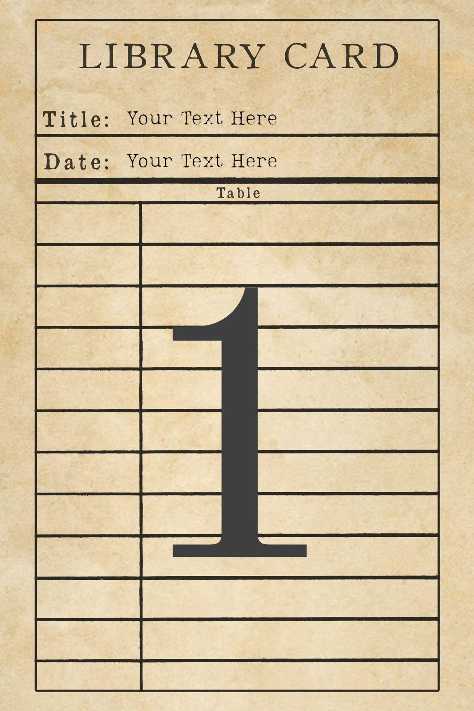 Editable Library Card Insert Book-themed Table Number Card – Editable Library Card Style (digital ...
