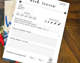 Book Review Worksheet – Printable PDF Book Tracker for Readers & Book Clubs | Digital Download