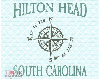 South Carolina svg Hilton Head SC svg Nautical Location svg Compass Rose svg Vacation svg Latitude Longitude svg dxf eps ai cut files